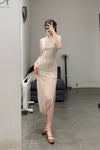 OUDE WAAG knitted asymmetric suspender vest OW-23SS-TP06 meters gray